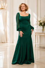 Ladda upp bild till gallerivisning, Lång klänning med chiffongärmar  H1014 emerald