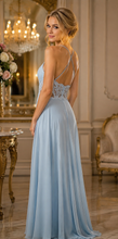 Ladda upp bild till gallerivisning, Aftonklänning / Balklänning  Venitti med slitz 09775 light blue