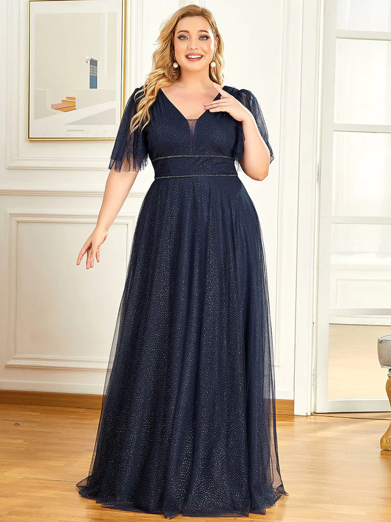 *Lång klänning med ärm navy blue