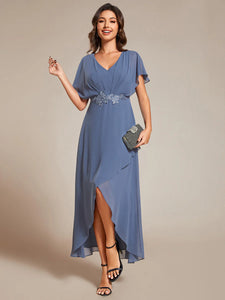 Kort klänning  med ärm dusty blue EE02027
