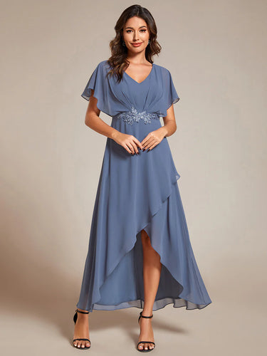 Kort klänning  med ärm dusty blue EE02027