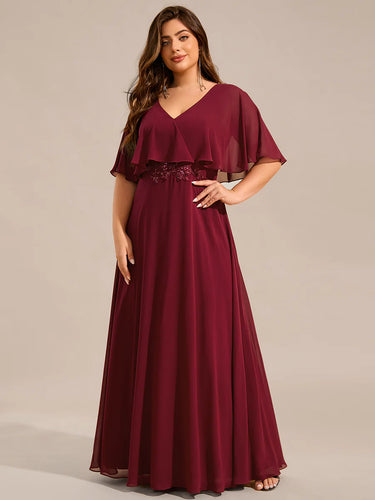 Lång klänning med ärm burgundy