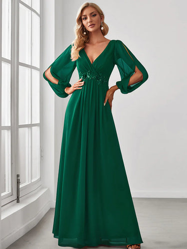 Lång klänning med ärm dark green