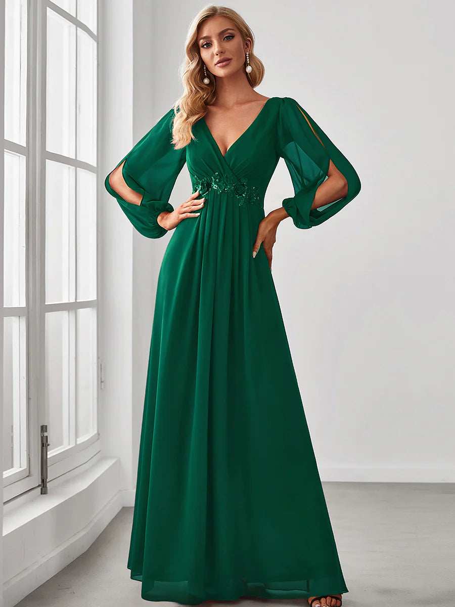 Lång klänning med ärm dark green
