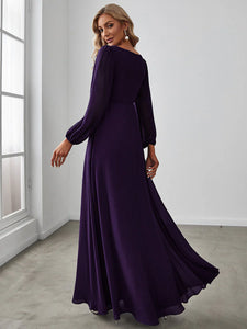 Lång klänning med ärm dark purple