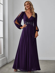 Lång klänning med ärm dark purple