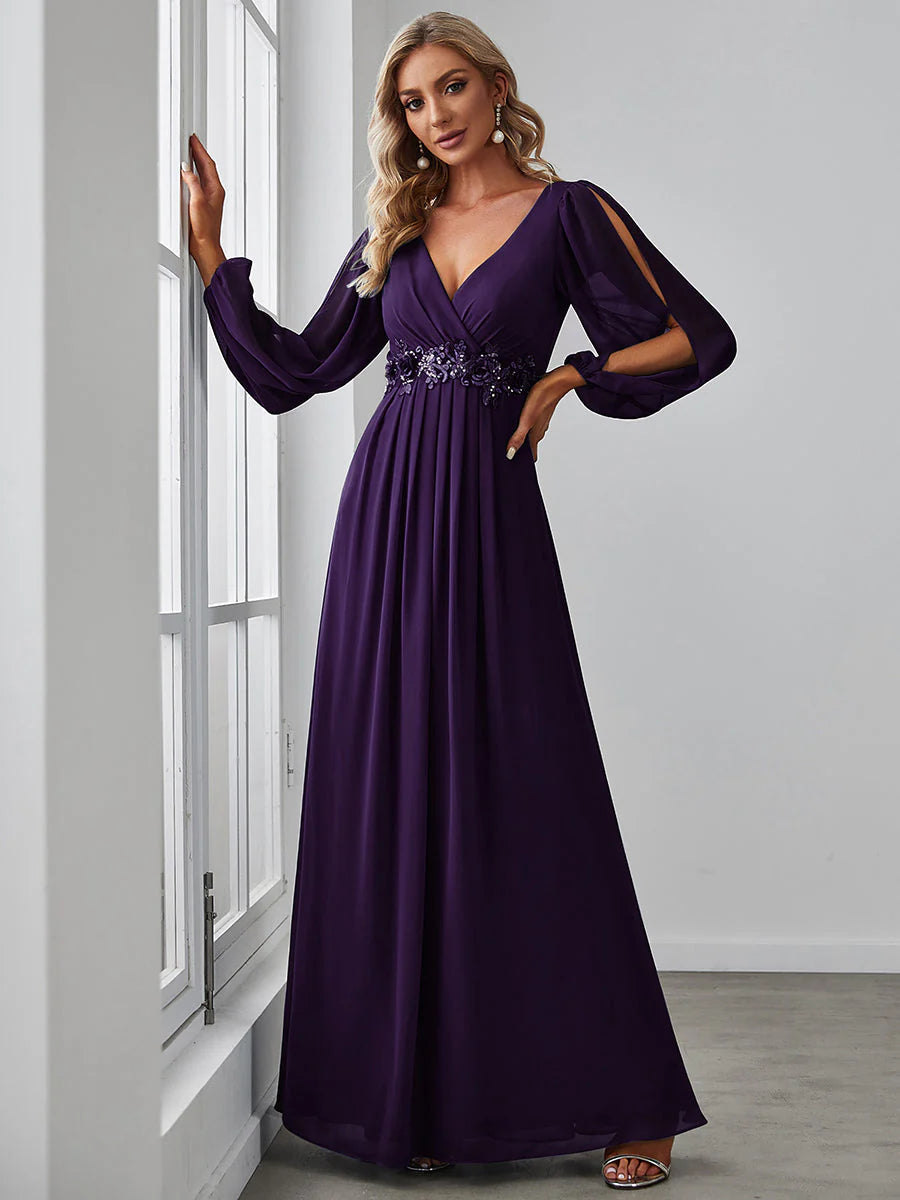 Lång klänning med ärm dark purple
