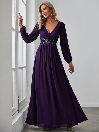 Lång klänning med ärm dark purple