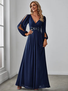 Lång klänning med ärm navy blue