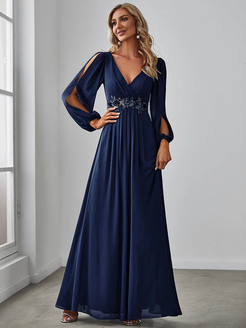 Lång klänning med ärm navy blue