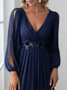 Lång klänning med ärm navy blue