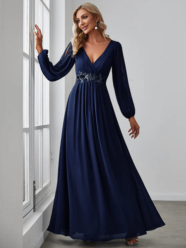 Lång klänning med ärm navy blue