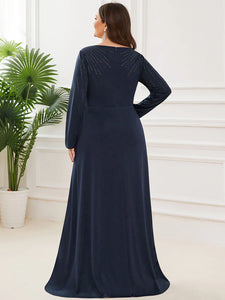 *Lång klänning med ärmar EM70134 navy blue
