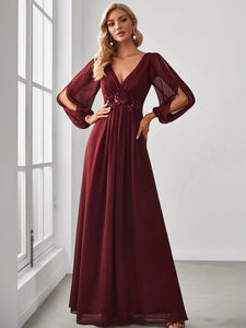 Lång klänning med ärm burgundy