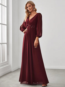 Lång klänning med ärm burgundy