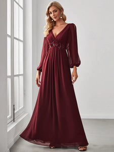 Lång klänning med ärm burgundy