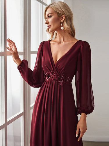 Lång klänning med ärm burgundy
