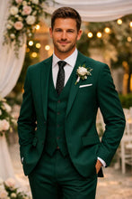Ladda upp bild till gallerivisning, Väst till kostym set med 3 delar mörk grön